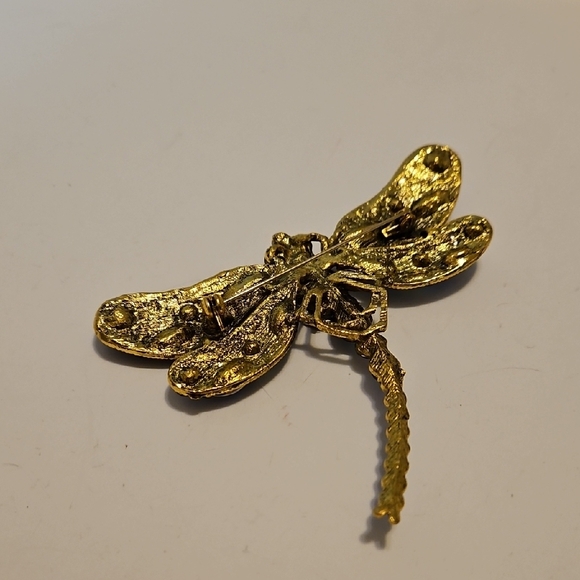 Blue Rhinestone Dragonfly Brooch In Gold Tone Setting - Picture 3 of 3